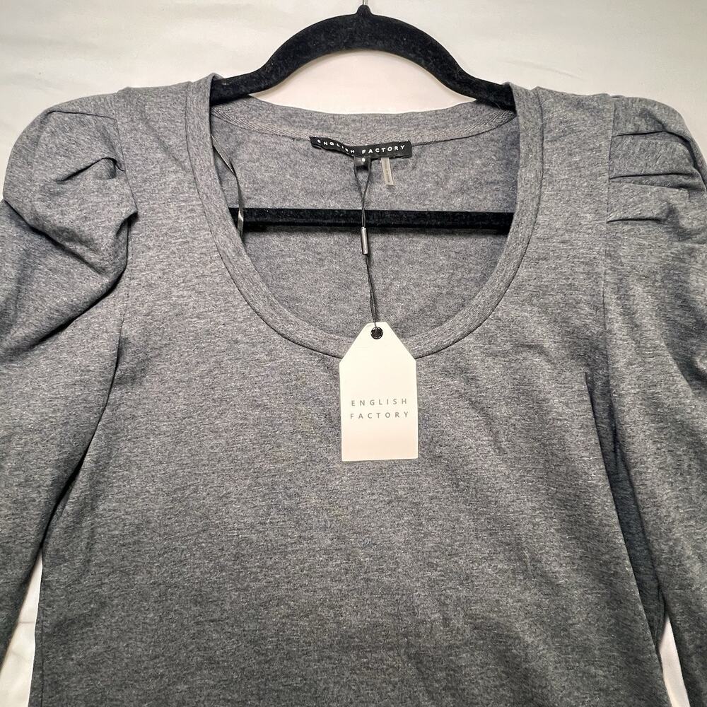 English Factory Top Size S Dark Gray Puff Long Sleeves Scoop Neck 100% Cotton - Picture 3 of 12